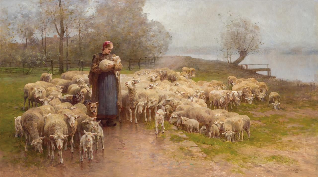 Shepherdess_and_Her_Herd_by_Luigi_Chialiva