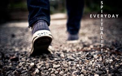 Feet walking on gravel path with text "everyday spirituality"