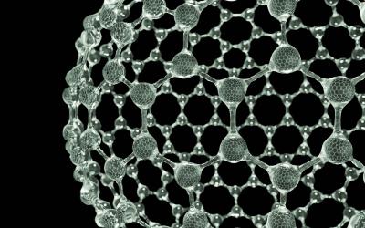 3D molecular structure with interconnected atoms and bonds