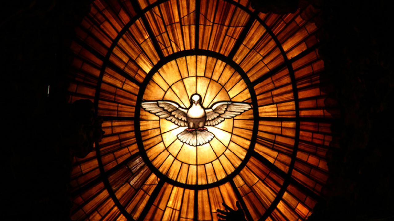 Dove stained glass window