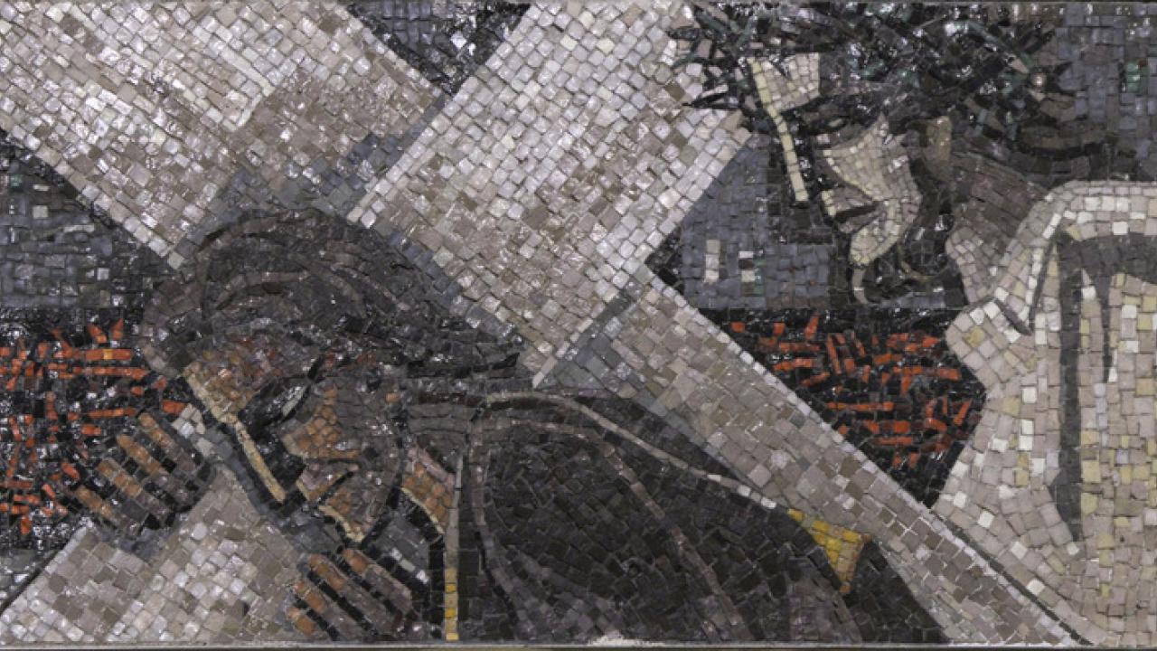 	Loire, Gabriel, 1904-1996. Carrying the cross of Christ, from Art in the Christian Tradition, a project of the Vanderbilt Divinity Library, Nashville, TN. https://diglib.library.vanderbilt.edu/act-imagelink.pl?RC=55872 [retrieved January 29, 2026]. Original source: https://www.flickr.com/photos/paullew/12967802435.