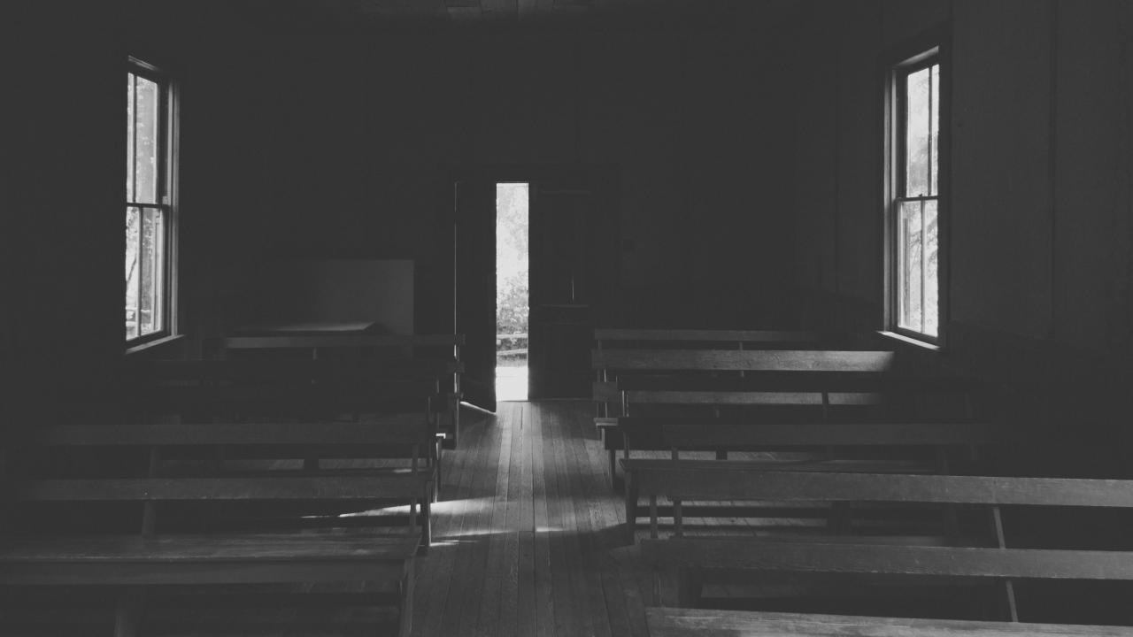 dark church with pews