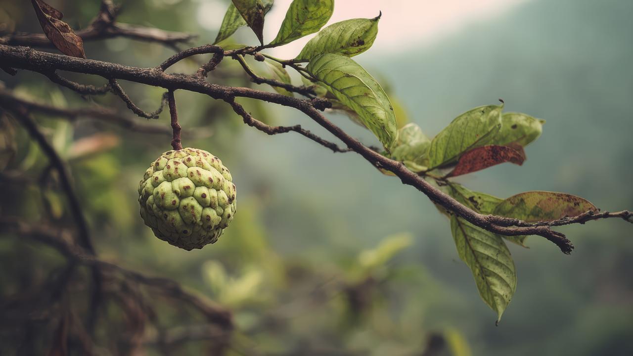 Custard Apple Fruit Hanging from Tree Branch