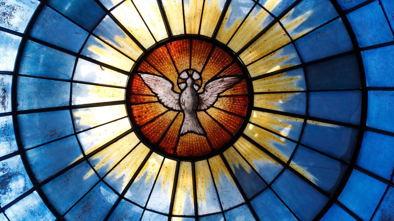 Blue Stained Glass with Dove