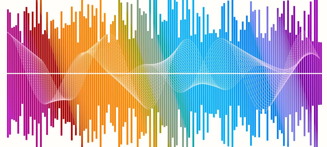 Bars suggesting digital sound waves along horizontal axis, colorful