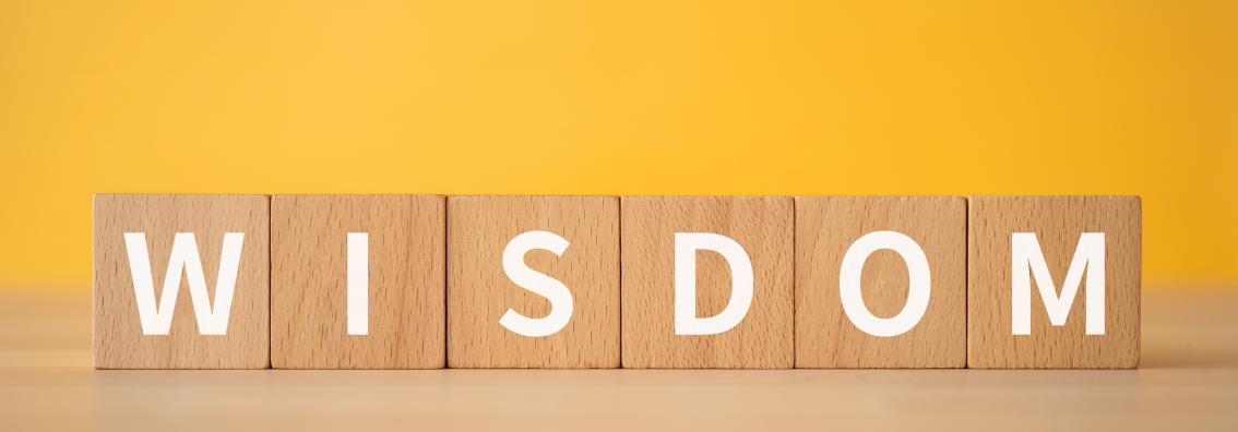 Wooden blocks that spell "Wisdom"