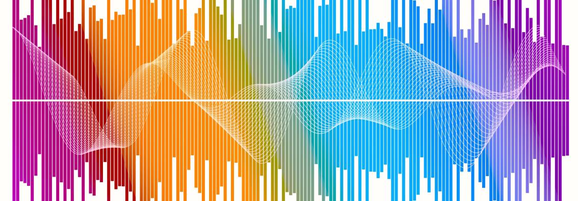 Bars suggesting digital sound waves along horizontal axis, colorful