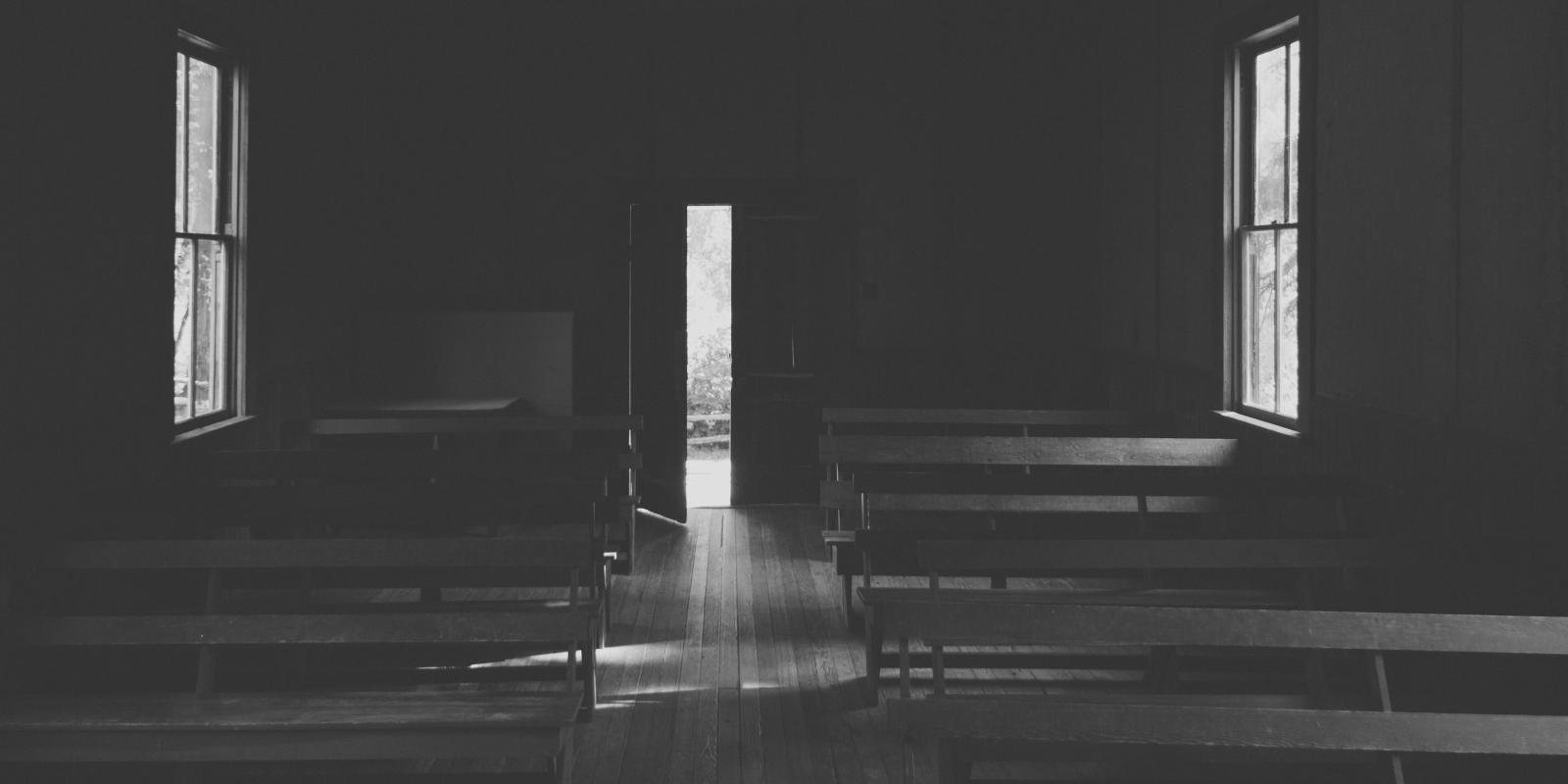 dark church with pews