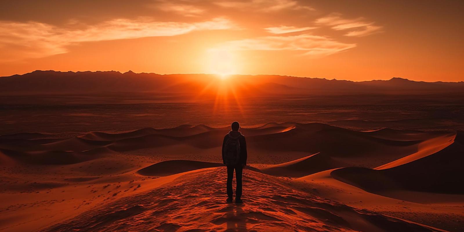 Person standing alone in a desert 