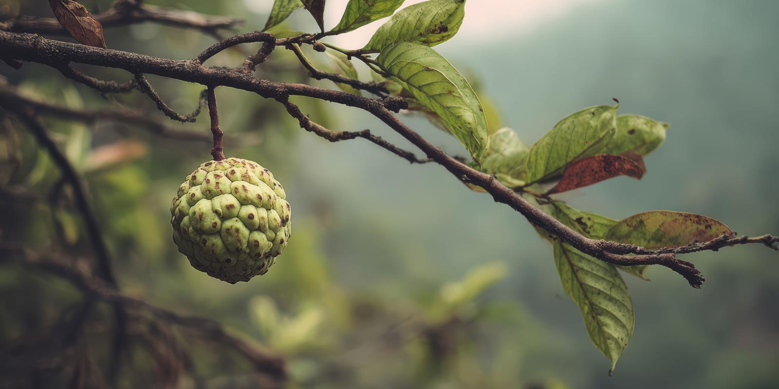 Custard Apple Fruit Hanging from Tree Branch