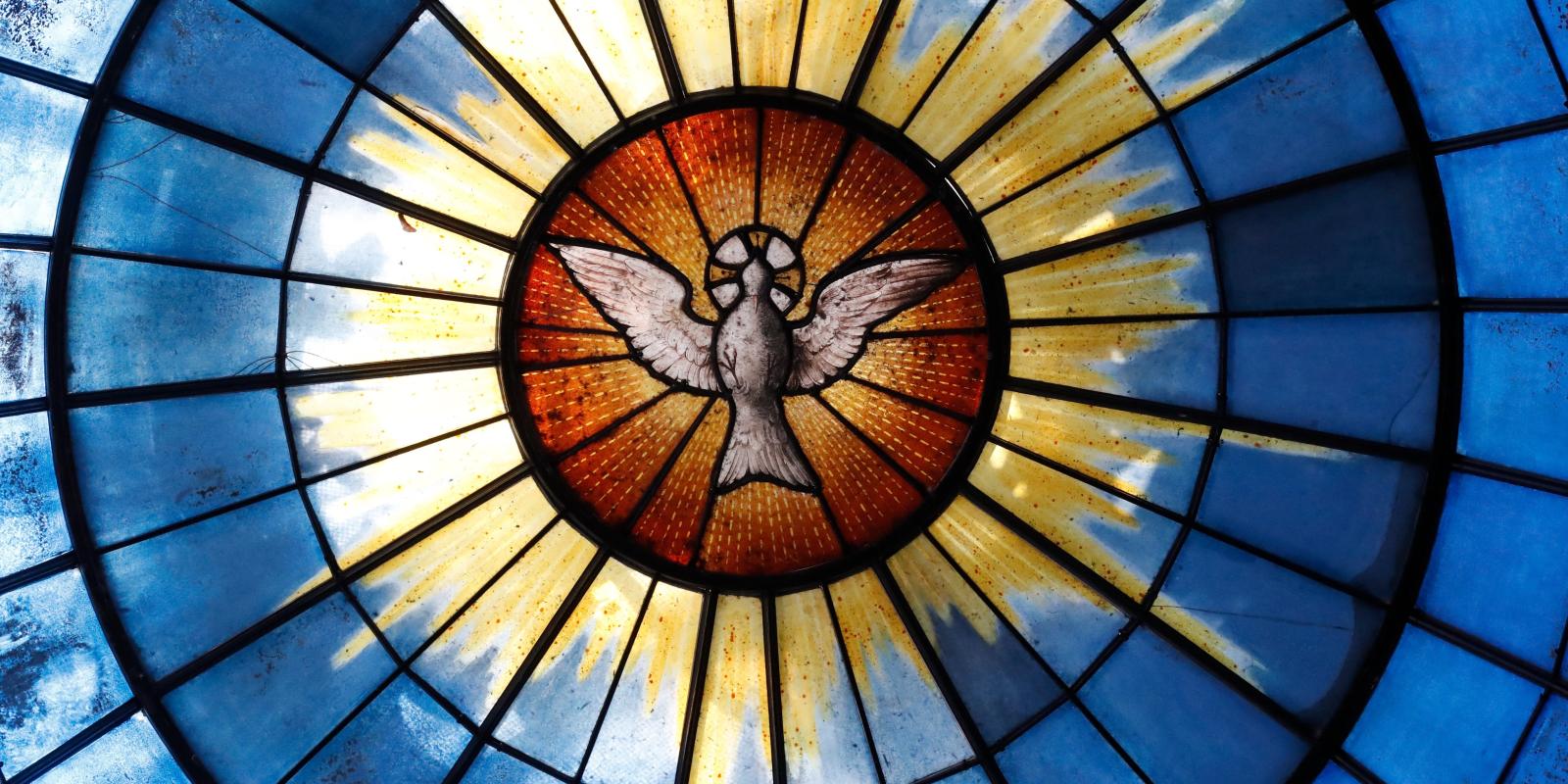 Blue Stained Glass with Dove